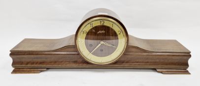 Mid-century Junghans Exacta walnut cased mantel clock, the dial with arabic numerals and three