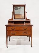 Edwardian mahogany and satinwood inlaid dressing table, the rectangular bevelled edge mirror with