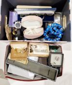 Quantity watches and jewellery to include silver mounted jade-coloured stone items (2 boxes)