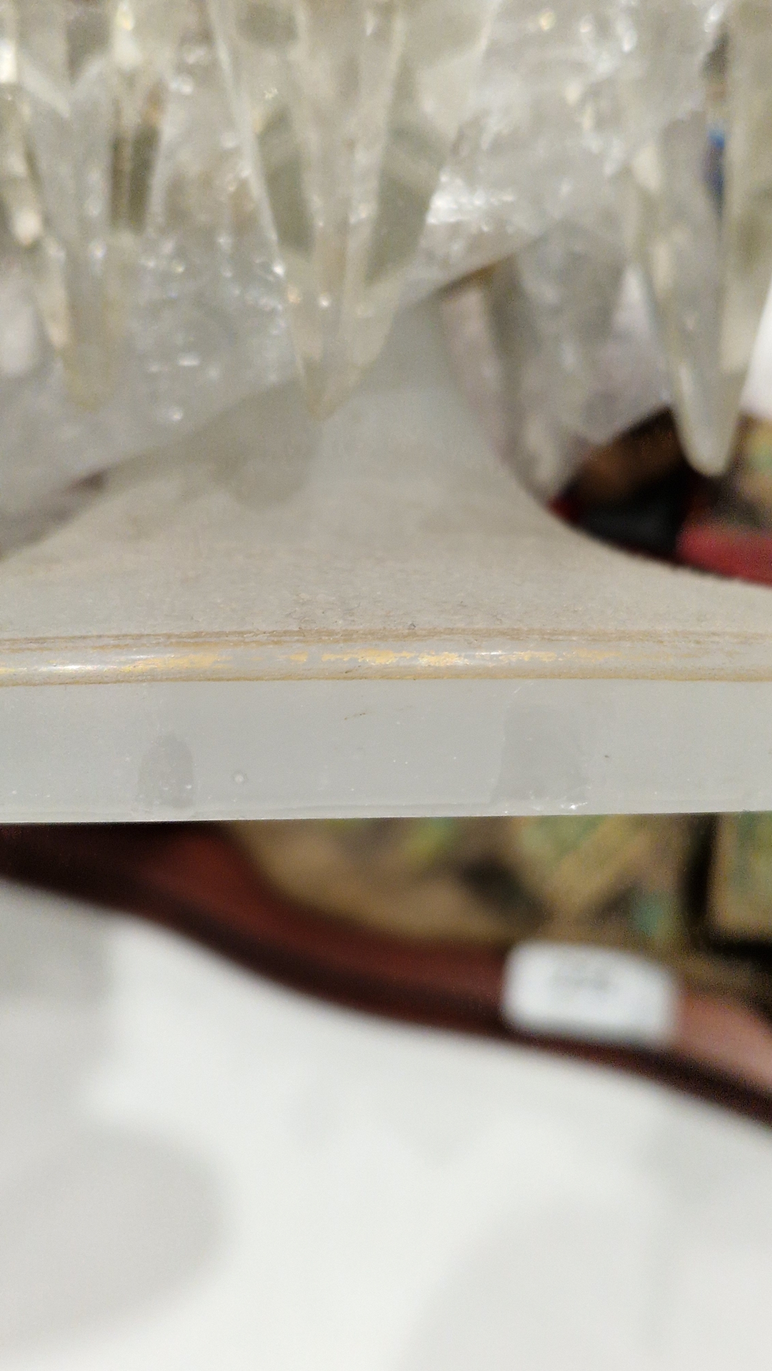 Two Victorian frosted opaque and gilt glass lustres, suspending pendant drops, four clear glass - Image 4 of 23