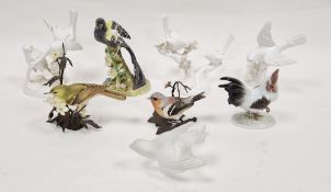 Staffordshire china white bird modelled by J T Jones and two others similar, Worcestershire