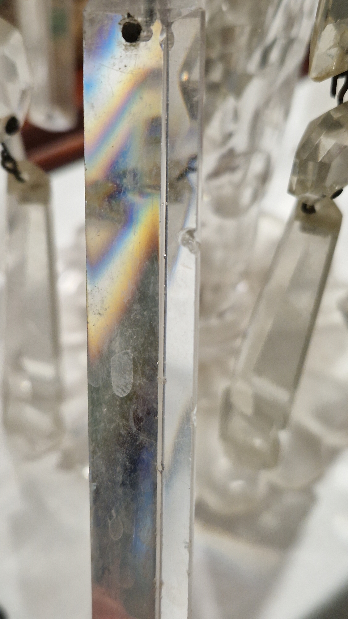 Two Victorian frosted opaque and gilt glass lustres, suspending pendant drops, four clear glass - Image 22 of 23