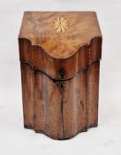 George III mahogany inlaid knife box (interior removed), the hinged sloping lid inlaid with a