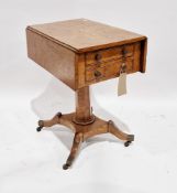 Victorian burr maple drop-flap work table with two drawers to front and two faux drawers to back,