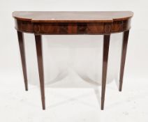 Sheraton Revival mahogany inlaid and cross-banded side table, the top with rounded ends over a plain