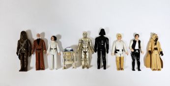 Nine Vintage 1977 © GMFGI Star Wars Action Figures to include Tuscan Raider with cape, Darth