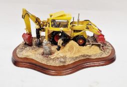 Border Fine Arts model titled 'Tea Break (JCB)', no.B0274/26, 34cm long with wooden plinth base,
