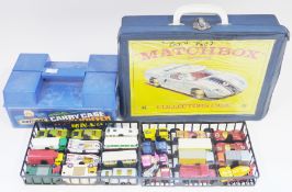 Matchbox blue plastic carry case with twin opening lid holding 24 loose diecast Matchbox Lesney