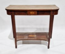 Edwardian mahogany inlaid and cross-banded side table with rounded corners, the top frieze and