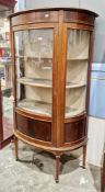 Edwardian Sheraton Revival mahogany and satinwood string inlaid bowfronted display cabinet, the