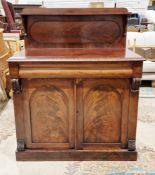 Victorian mahogany and flamed mahogany chiffonier, the square back with single shelf supported by