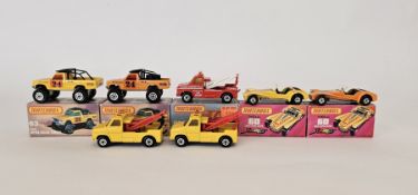 Five boxed Matchbox Superfast 75 series diecast model cars to include 2 X No.51 Streakers Lotus