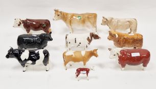 Collection of Beswick and other pottery bulls and cattle to include Beswick CH Coddington 'Nilt Bar'