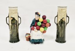 Royal Doulton figure 'The Old Balloon Seller' HN1315 and pair Doulton series ware monk decorated