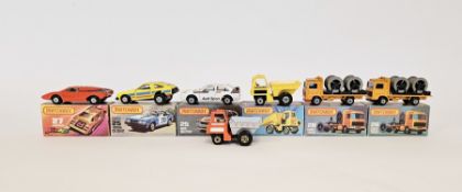 Six boxed Matchbox Superfast 75 series diecast model cars to include No.25 Toyota Celica GT, No.25