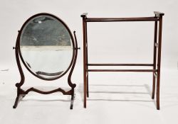 Edwardian mahogany double towel rail, 89cm high x 71cm wide and an Edwardian mahogany inlaid oval