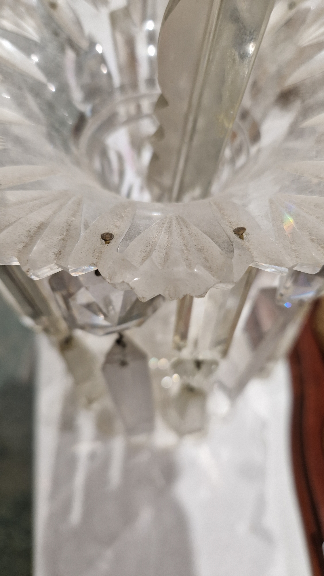 Two Victorian frosted opaque and gilt glass lustres, suspending pendant drops, four clear glass - Image 19 of 23