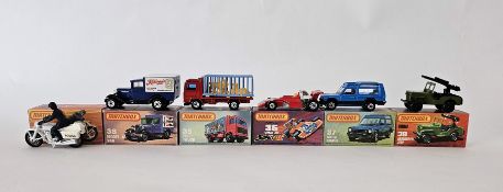 Six boxed Matchbox Superfast 75 series diecast model cars to include No. 33 Police Motor Cyclist,