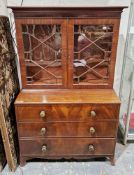 George III mahogany library bookcase, the moulded cornice over two astragal glazed doors opening