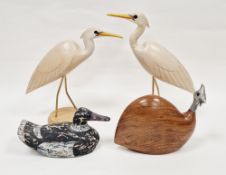 Pair of Feathers Gallery handpainted and carved limited edition models of Cattle Egret birds,