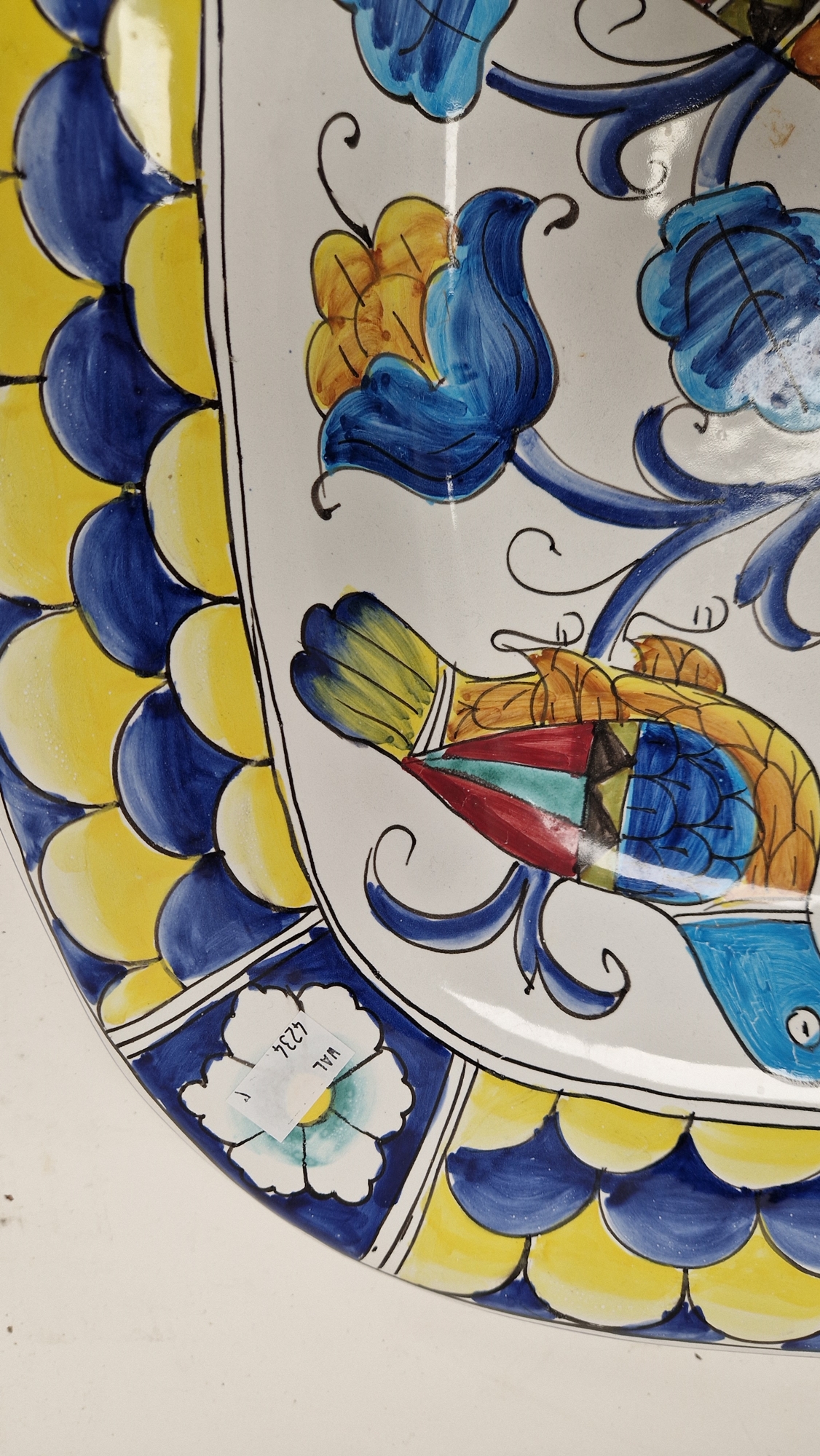 Italian pottery large charger, rounded square and decorated in bright polychrome colours with - Image 2 of 16