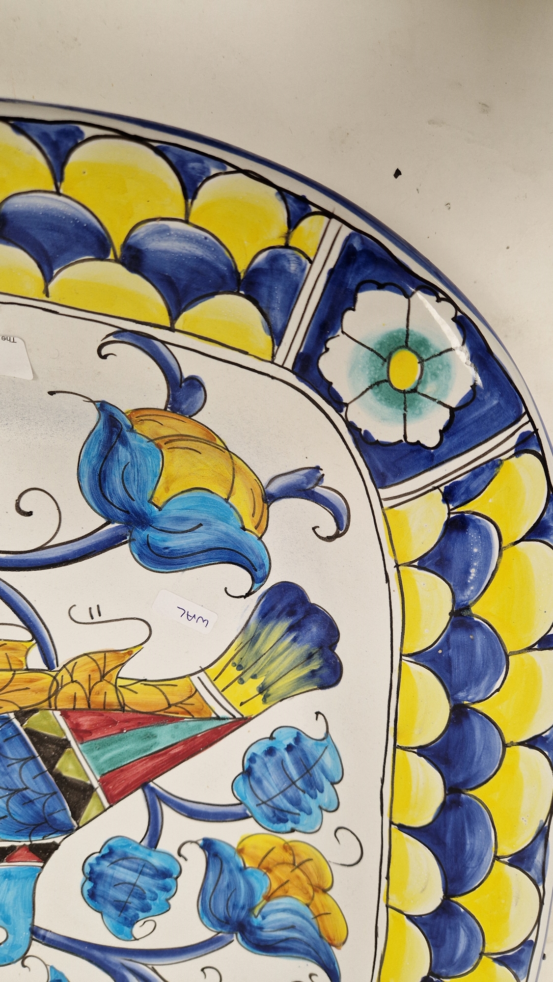 Italian pottery large charger, rounded square and decorated in bright polychrome colours with - Image 10 of 16