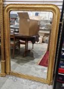 19th century gilt overmantel mirror, the frame with rounded top corners and moulded decoration of