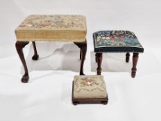 Early 20th century dressing stool with floral needlework upholstered seat and raised on four
