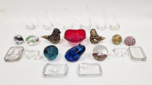 Collection of coloured glassware and paperweights, including: a small Whitefriars ruby coloured
