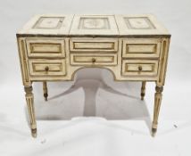 19th century painted pine dressing/wash stand with a hinged central flap opening to reveal a mirror,