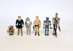 Six Vintage 1980 L.F.L Hong Kong Star Wars Action Figures to include Yoda with walking stick and