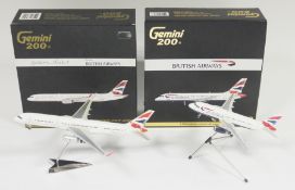 Two Gemini Jets - Gemini 200 1:200 scale die-cast aircraft models British Airways Airbus A319,
