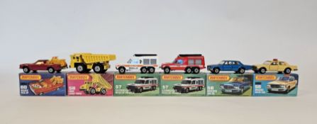 Six boxed Matchbox Superfast 75 series diecast model cars to include No.56 Mercedes 450 SEL, No.56