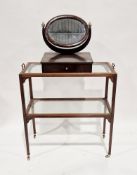 Early 20th century mahogany and glass two-tier serving trolley, the upper tier with brass handles,