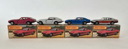 Four boxed Matchbox Superfast 75 series diecast model cars No.67 Datsun 260-z  to include one in