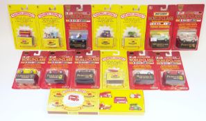 Eight Matchbox World Class carded limited edition diecast cars including a 62 Corvette, Porsche 959,