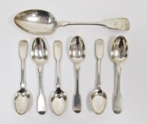 Set of six Victorian silver fiddle pattern teaspoons by John Harris, London 1840 and a silver fiddle