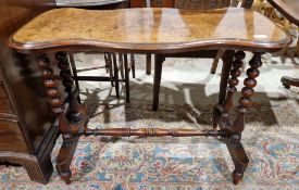 Victorian burr walnut and walnut side table, the shaped top with thumbmould edge, raised on double