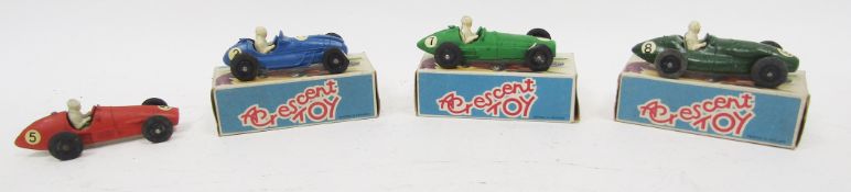 Three boxed Crescent Toys diecast racing cars including no.1287 Connaught 2 litre Grand Prix