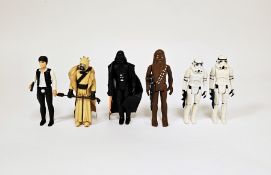 Six Vintage 1977 ©GMFGI Star Wars Action Figures to include Tuscan Raider with weapon and cape,