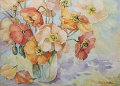 20th century school Watercolour Still life of pansies in vase, indistinctly signed lower right,