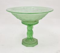 Green pressed glass centrepiece bowl, satin finish, the bowl with flattened everted rim, rose