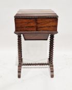 Victorian rosewood lady's vanity workbox table, the hinged lid with beaded edge and interior mirror,