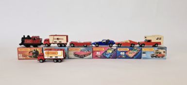 Six boxed Matchbox Superfast 75 series diecast model cars to include No.38 Camper, No.40 Streakers