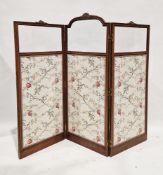 Late 19th century giltwood three-fold dressing screen, the central section with domed top and each
