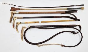 Collection of six hunting and riding crops including a 19th century Swain & Co hunting crop with