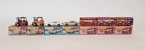 Seven boxed Matchbox Superfast 75 series diecast model cars to include No.15 Fork Lift Truck (