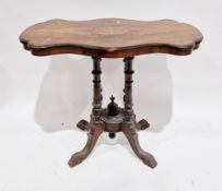 Victorian walnut inlaid side table, the shaped top supported by four turned column supports and four