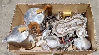 Mid-century Picquot ware four-piece tea set comprising hot water jug, teapot, covered sugar bowl and