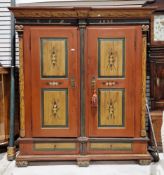 19th century painted pine continental cupboard, the cavetto moulded cornice over two corinthian